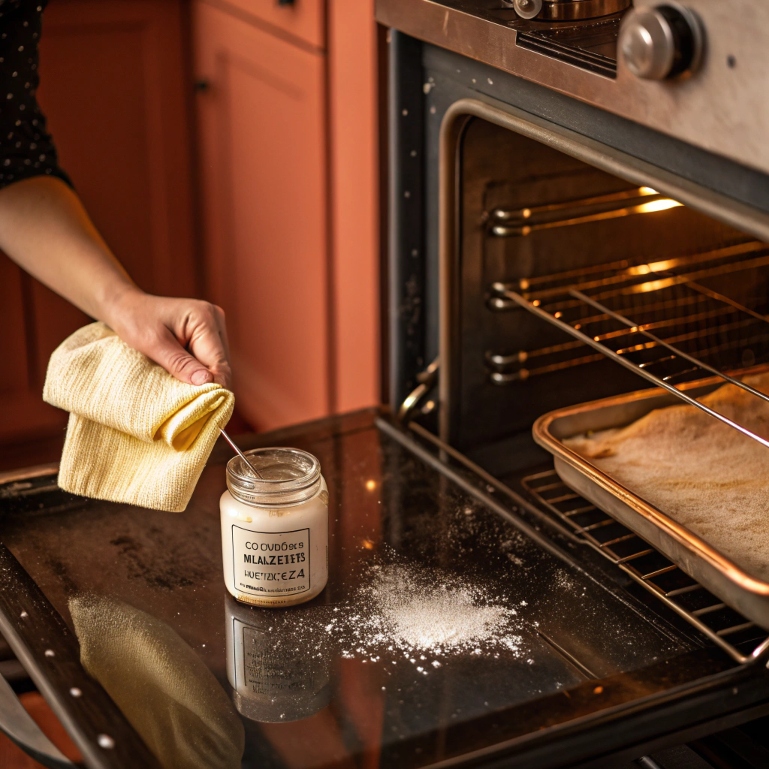 Baking soda spot cleaner used on kitchen grime