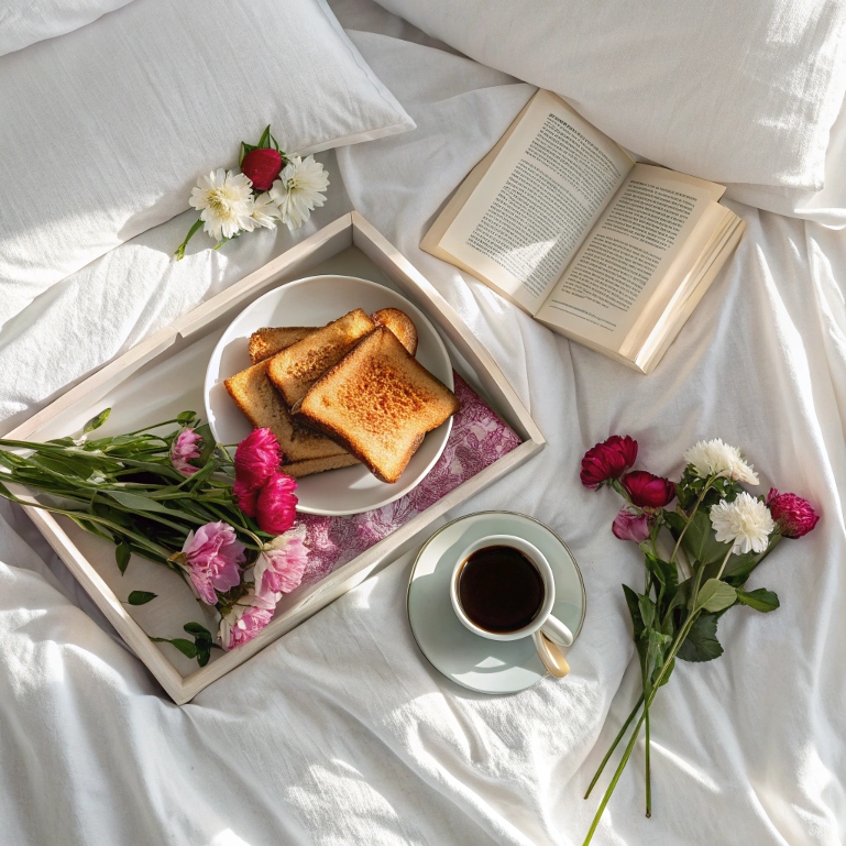 Cozy breakfast as gentle start to self-care morning