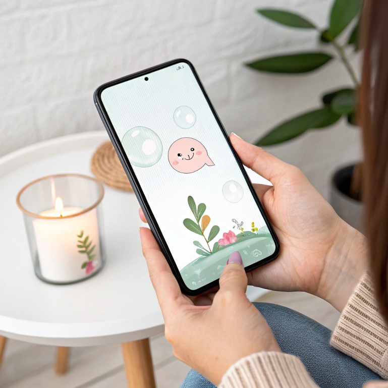 Headspace breathing animation app on phone with minimalist background