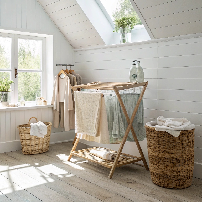 Laundry drying naturally indoors to save energy