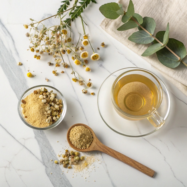 Natural herbal remedies for stress relief with chamomile and ashwagandha