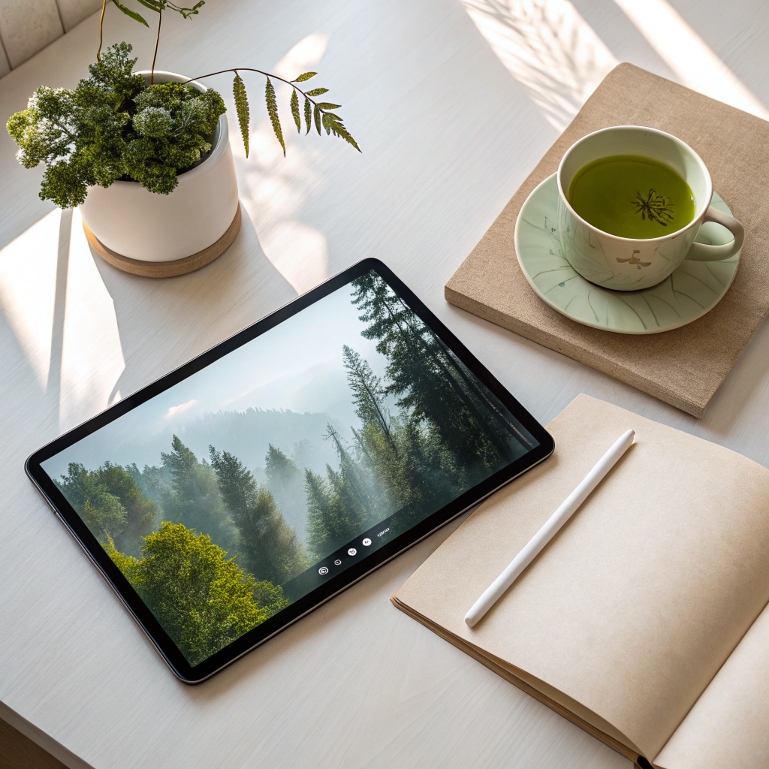 Nature scenes on Calm app for midday reset at desk