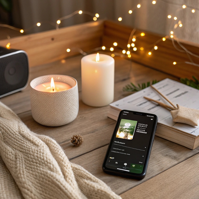 Peaceful playlist for stress relief in cozy home environment