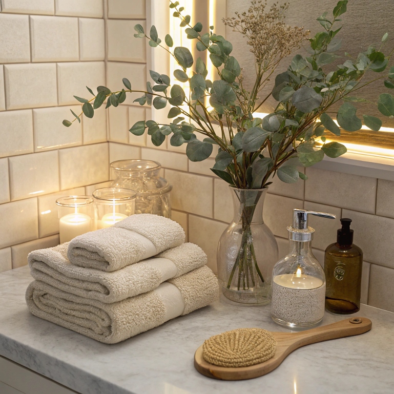 Spa-inspired natural bathroom cleaning moment